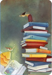 Pile of books Dixit card Pile of books Dixit card